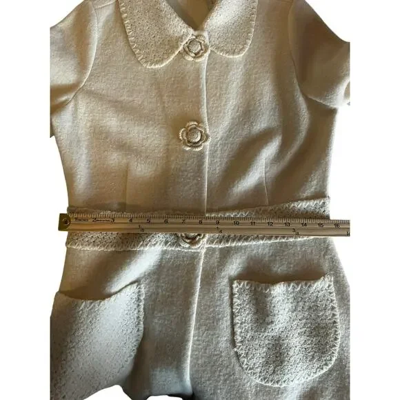 VTG Classiques Entier Cream Merino Wool Jacket Crochet Floral Buttons Size M - Picture 7 of 12